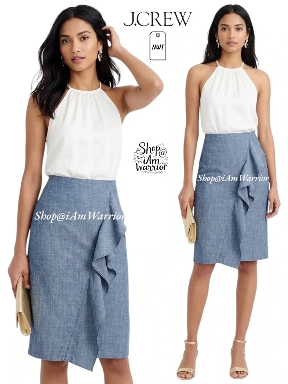 J.Crew NWT chambray pencil skirt with side ruffle  *shop@iamwarrior
